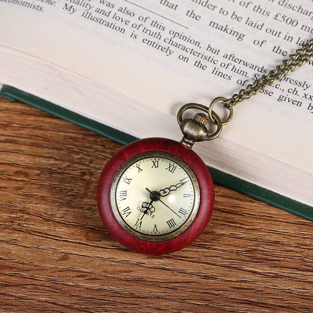 montre de poche bois rouge