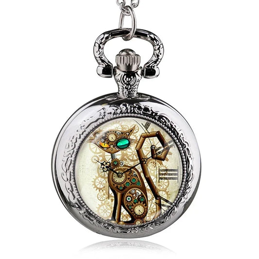 Montre Gousset - Chat Steampunk Noir