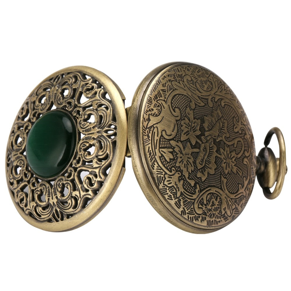 montre a gousset pierre verte